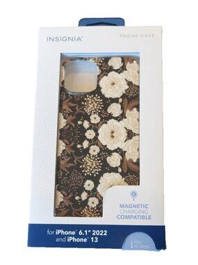 Insignia Clear Hard Shell Case iPhone 14 13 Floral Magnetic Charging Compatible